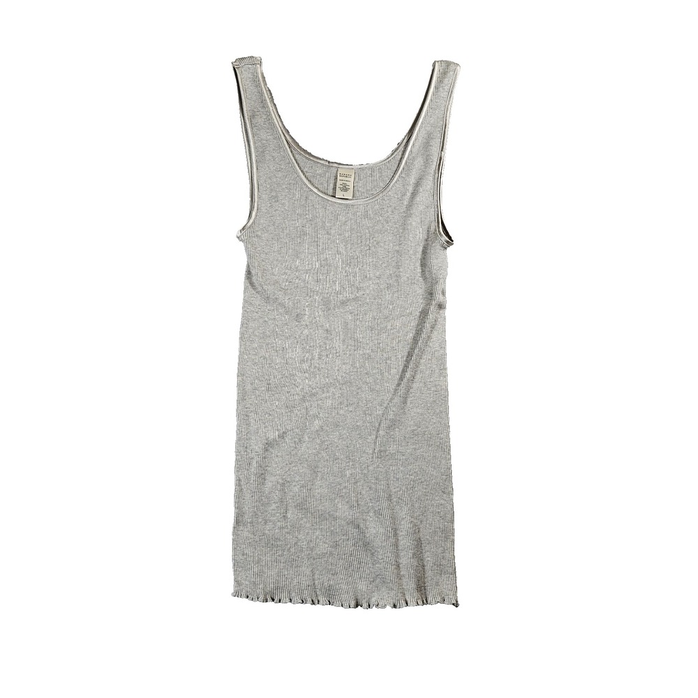 Banana Republic Womens Y2k Gray Ribbed Scoop Neck Lettuce Hem Tank Top‎ Sz L